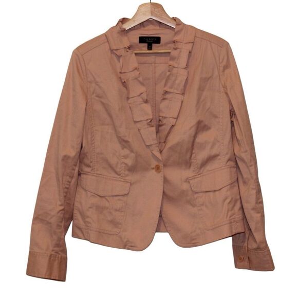 Talbots Rust Pink Ruffle Neck One Button blazer Women's Size 10 - Picture 1 of 7